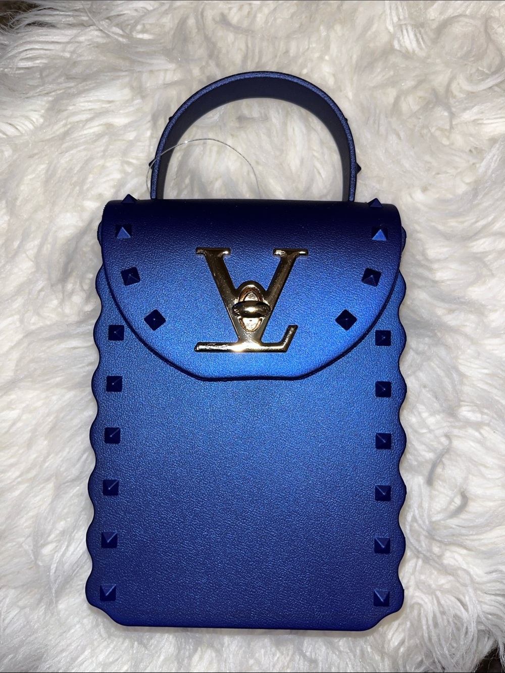 Blue Studded Top-Handle Women’s Bag with Gold Logo
